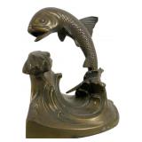 Brass Bookend with Leaping Fish Design