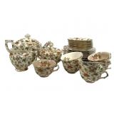 Floral Porcelain Teapot Set with Cups and Plates