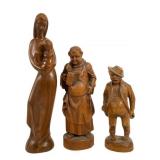3 Wooden Hand-Carved Figures