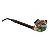 Painted Ceramic Pipe with Figural Design