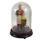 Hand-Painted Antique Figurine Under Glass Dome