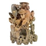 Carved Soap Stone Floral Vase Sculpture