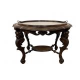 Carved Wood Table with Glass Tray Top