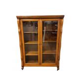 Antique Oak Two-Door Glass Bookcase