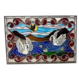 Leaded Glass Window with Swan Scene