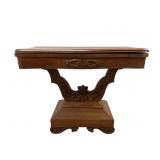 Antique Walnut Game Table, Harp-Shaped Base