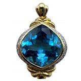 14k, Diamond,  Blue Topaz Pendant