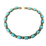14k Gold Turquoise Tennis Bracelet