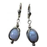 925 Blue Lace Agate Dangle Earrings