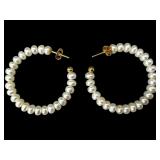 14k Gold and Pearl Hoop Earrings