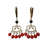 14k Coral and Onyx Dangle Earrings