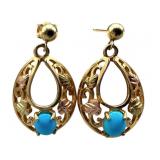 10k Gold Filigree Drop Earrings W/ Turquoise