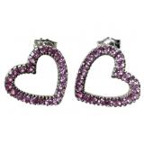 14K Pink Sapphire Heart Earrings