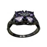 925 Amethyst and Diamond Ring, Size 9