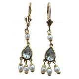 14k Gold Honora Pearl and Aquamarine Earrings