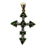 14k Diamond & Russian Diopside Cross Pendant