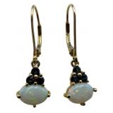 14k Opal and Sapphire Style Dangle Earrings