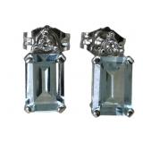 14k Aquamarine & Diamond Earrings
