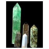 Five Carved Stone Crystal Obelisks/Towers