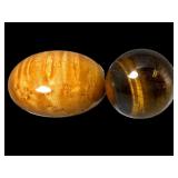 Polished Wood Paperweight and Tigerï¿½s Eye Sphere