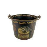 Cast Iron Bucket with Painted Design and Handle