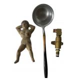 Brass Valve, Cast Iron Figure, and Wagner Ladle