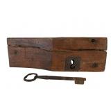 Primitive Wooden Barn Door Lock with Key