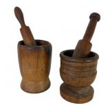 Two Wooden Mortar and Pestle Sets