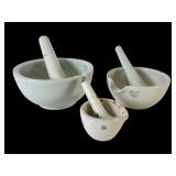 Three Vintage Porcelain Mortar & Pestles