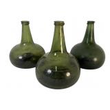 Three Early Green Glass Onion Bottles