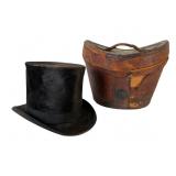 Antique Leather Hat Box with T. H. Seymour Top Hat