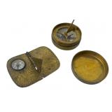 2 Antique Brass Sundial Compasses