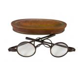 Antique Folding Temple Eyeglasses w Case