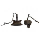 2 Primitive Wrought Iron Betty Lamps