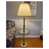 Polished Brass Floor Lamp with Glass Table
