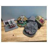 Ertl Gas Station, Lionel Clock, and Hats