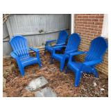 Three Blue Plastic Outdoor Chairs