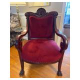 Carved Mahogany Armchair with Red Velvet