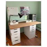 Desk with White Cabinets and Butcher Block Top
