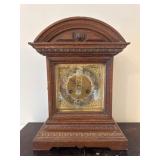Antique Oak Mantle Clock with Brass Face
