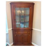 Vintage Pine Corner Cabinet with Glass Pane Door