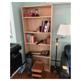 Tall Bookcase With Contents and Floor Lamp