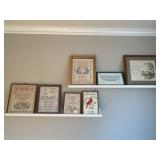 Six Framed Needleworks and Sign