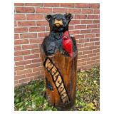 Carved Wooden Bear with Cardinal