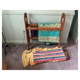 Wood Quilt Rack with Three Crocheted Afghans