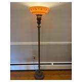 Antique Torchiere Lamp with Stenciled Shade