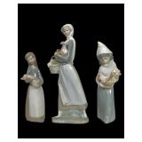 Lladro Figurines: Girl, Piglet, Cockerel, Rooster