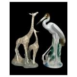 Porcelain Giraffe Group and Heron Figurine