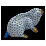 Herend Blue Fishnet Rabbit with Paw Up