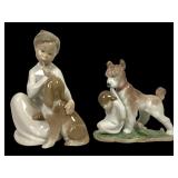Lladro Figurines: 4522 & 6556, Boy with Dogs